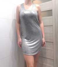 Srebrna szara prosta krótka sukienka mini tunika sexy H&M S 36