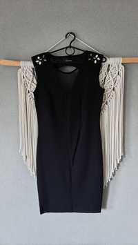 Reserved mini czarna sukienka kamienie S/36