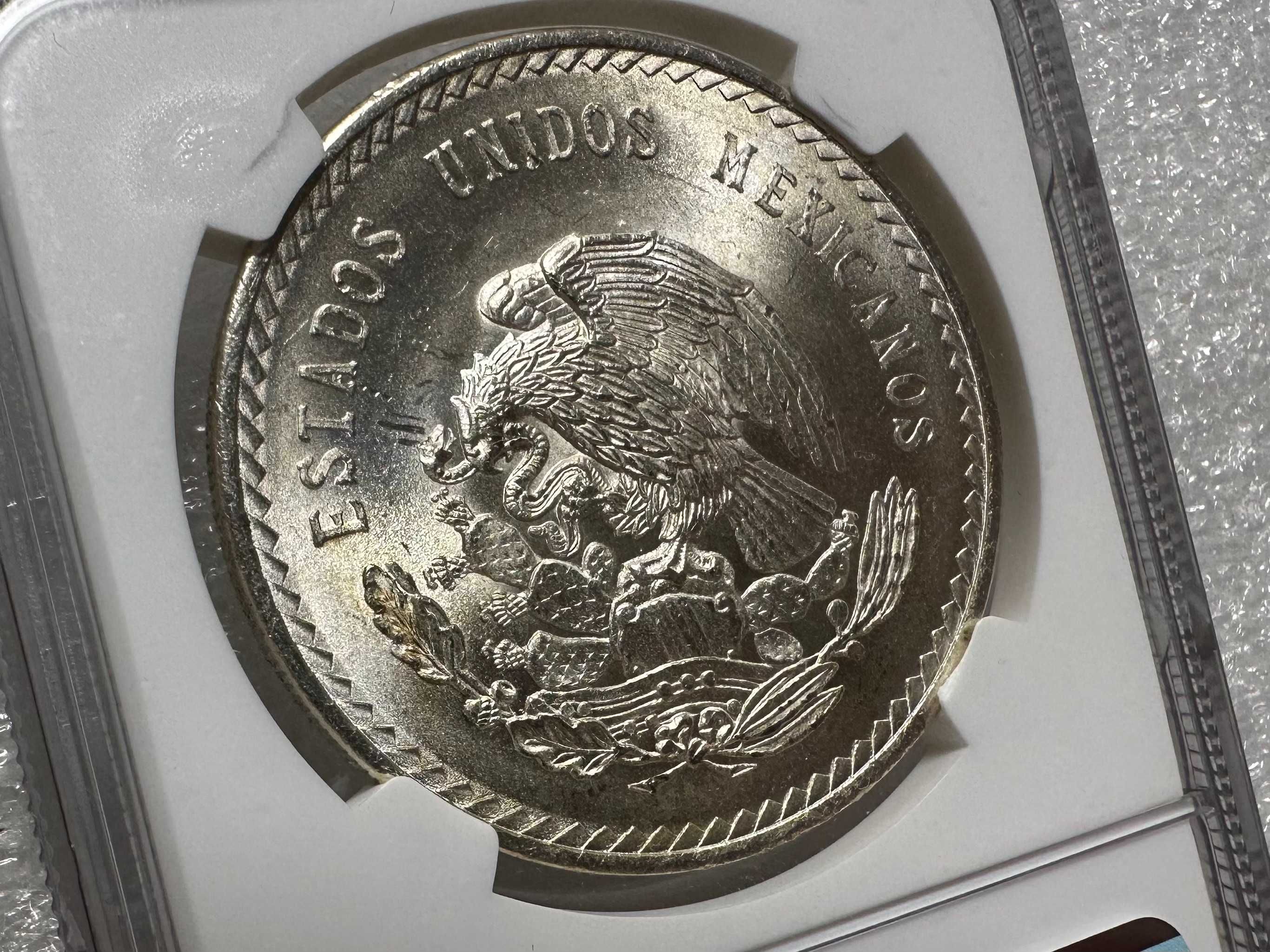 1948 Мексика 5 песо Куатемок слаб NGC MS-64+