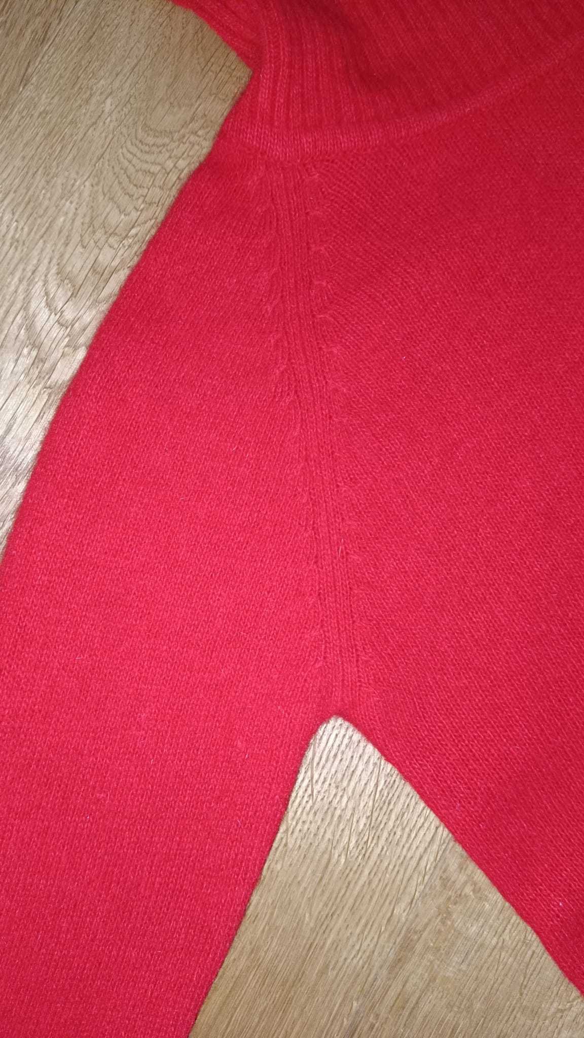 Sweter z golfem wełniany czerwony XS S M angora czerwień golf
