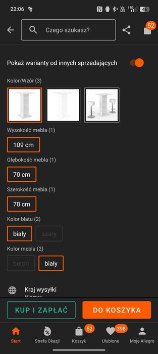 Stół barowy z półkami do kuchni