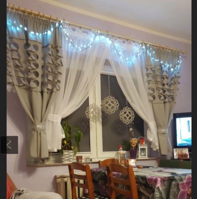 2 szt komplet firan klasyczny woal ażur zasłony szary 160x400