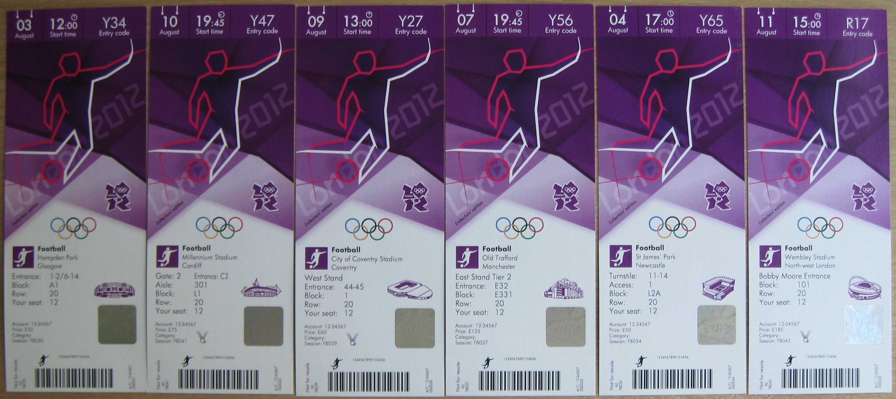 Bilety repliki olimpiada Londyn 2012 piłka nożna 6 szt + gratis