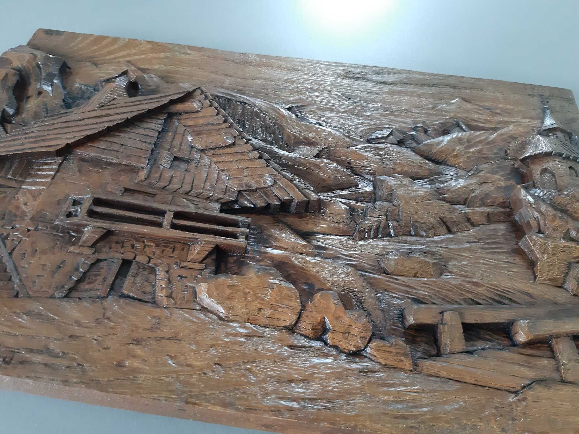 Stary obraz w drewnie 3D Ręcznie rzeźbiony - sygnatura