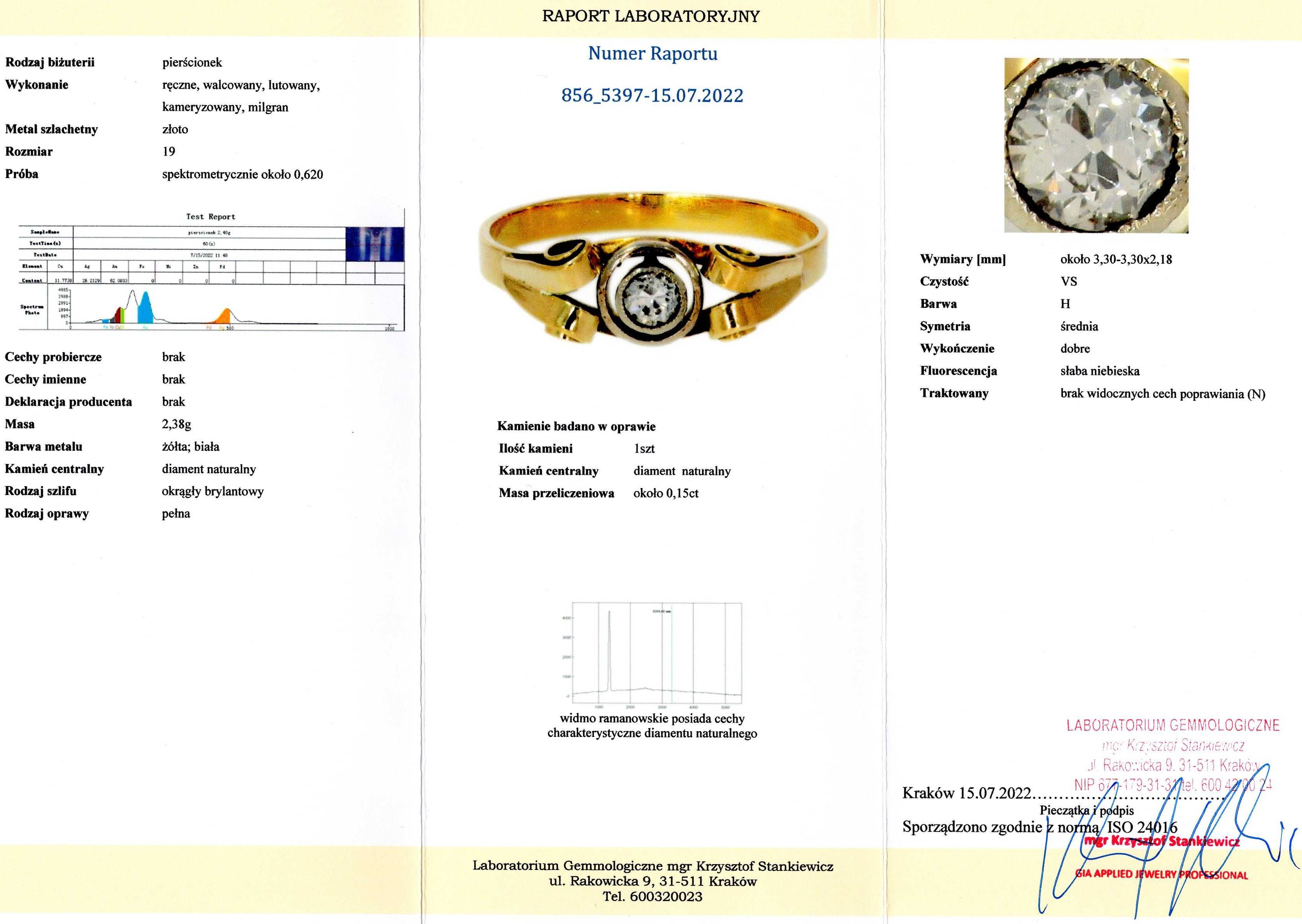 Stary Złoty Pierścionek - 14K - 2,38g - DIAMENT - Kraków