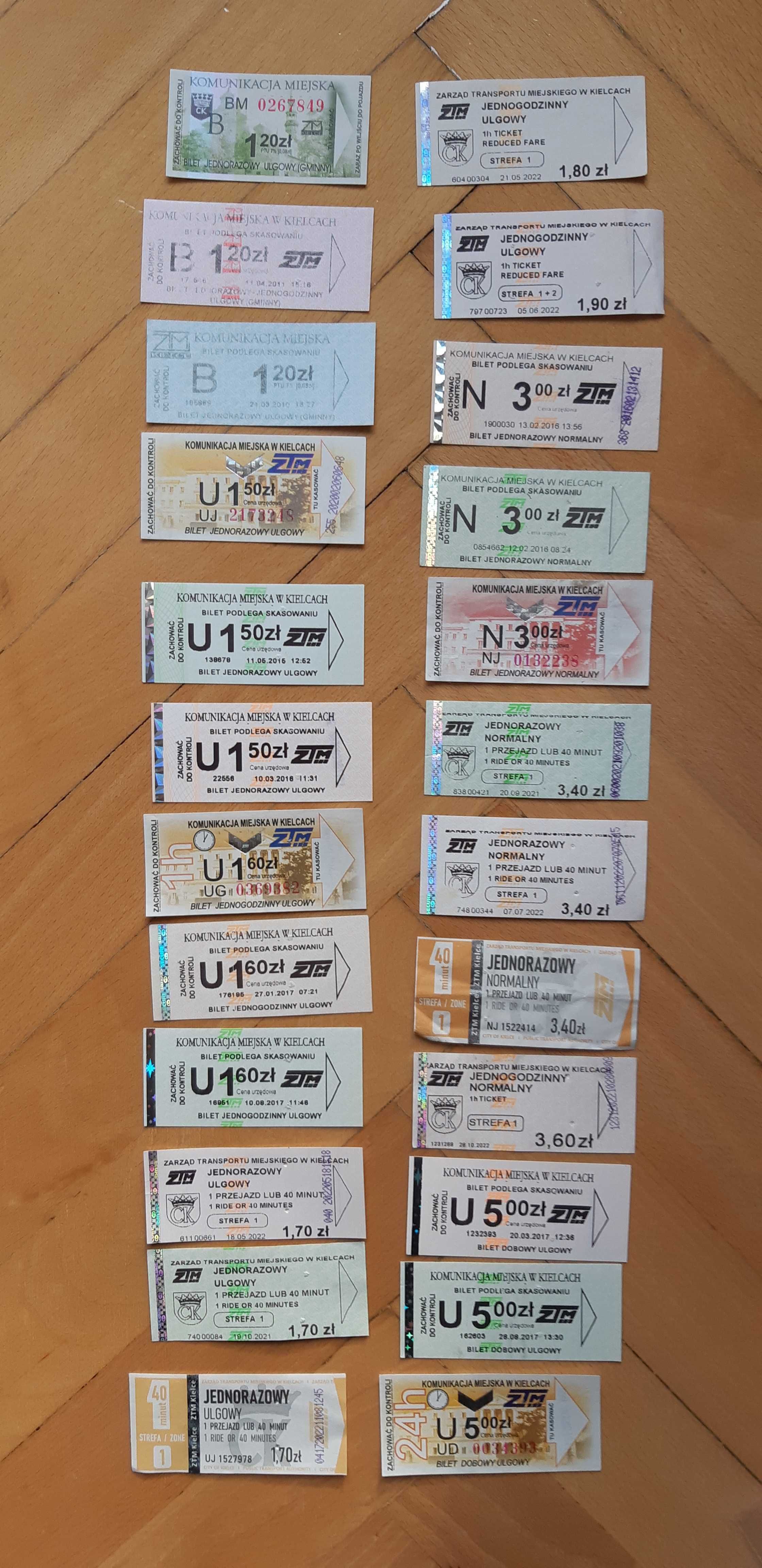 bilety z Kielc stare skasowane zestaw 24 sztuki