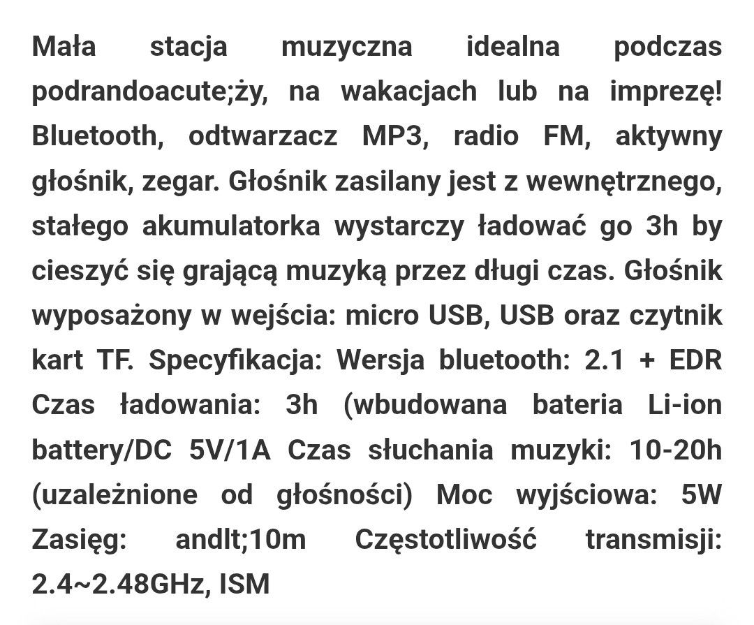 Głośnik bluetooth z zegarem
