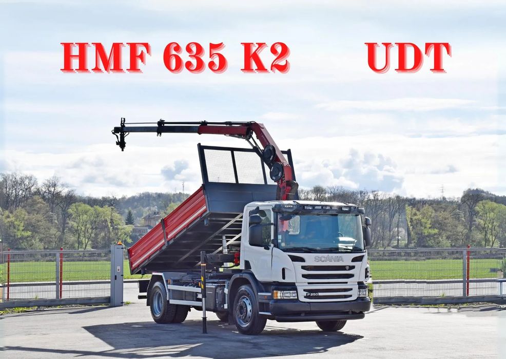 Scania P250 * WYWROTKA 4,75m + HMF 635 K2 + PILOT * STAN BDB