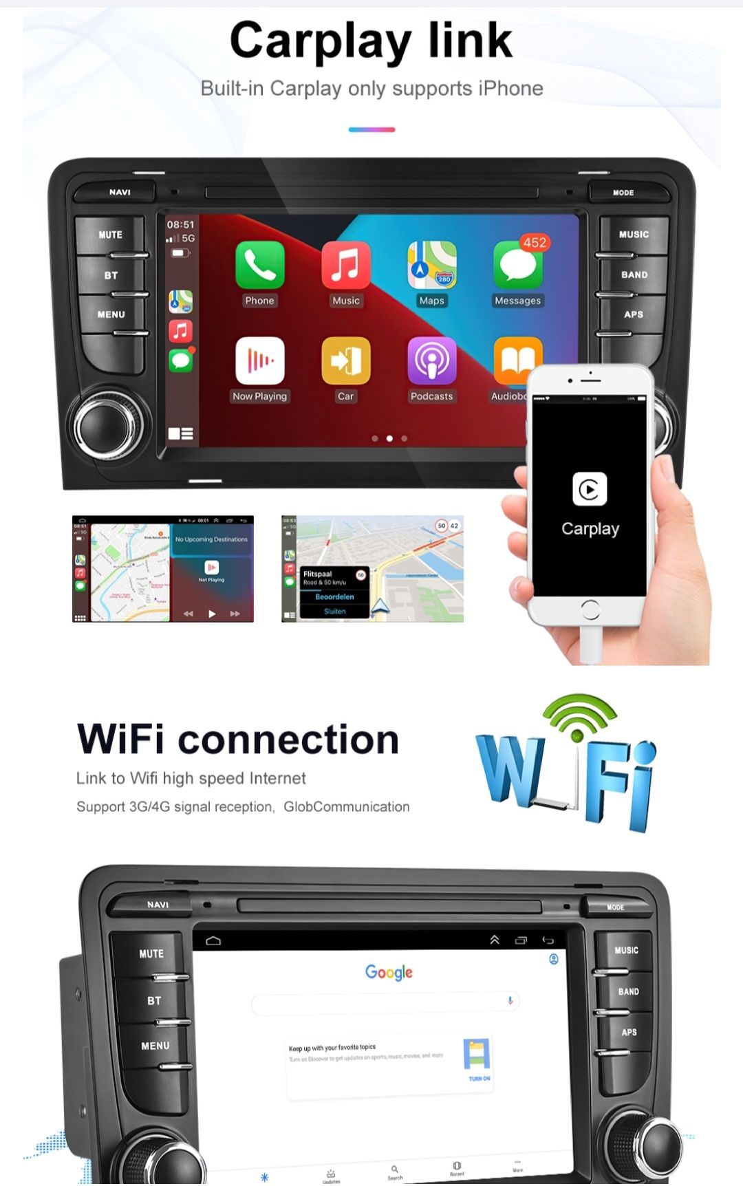 Rádio 2din Audi A3/S3/RS3 android Auto Carplay GPS wifi usb NOVO