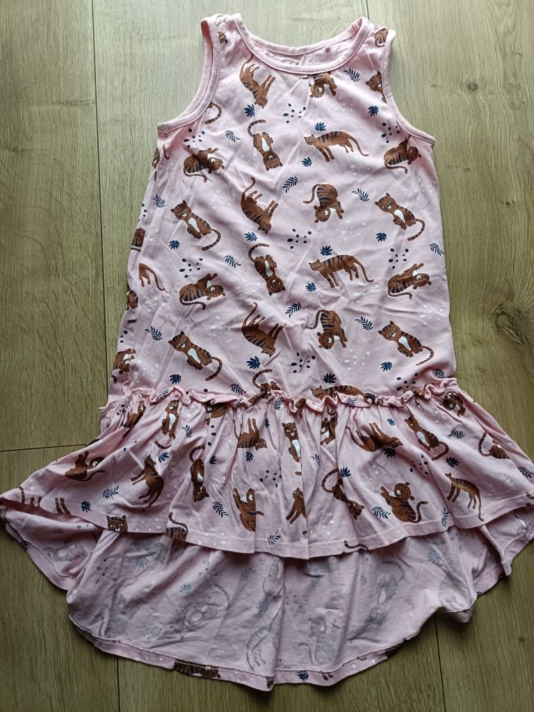 Cool club bawełniana sukienka dziewczęca róż koty tygrysy rozm 128