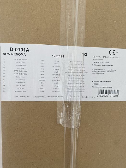 Drzwi prysznicowe wnękowe New Trendy New Renoma 120 cm