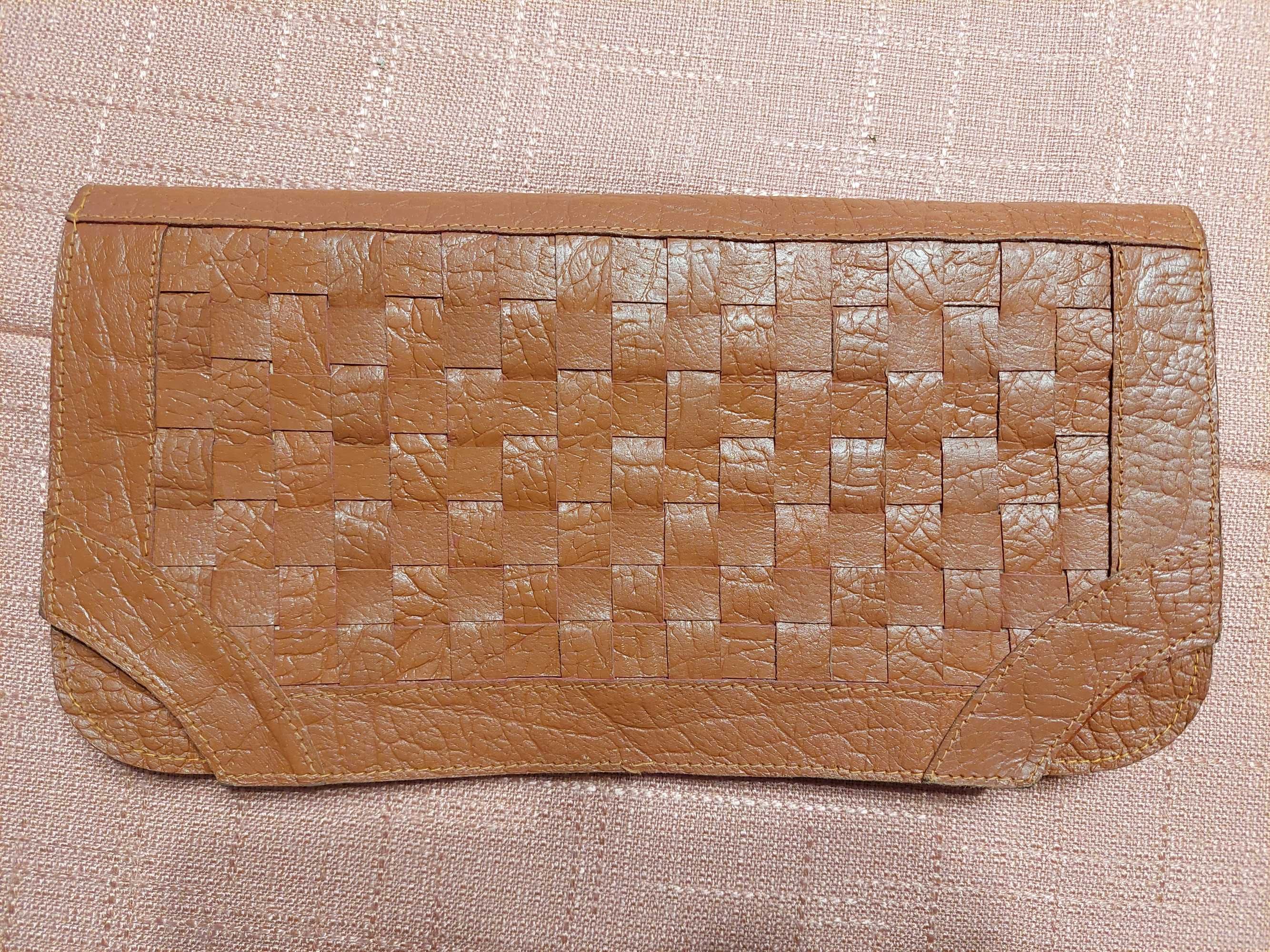 Torebka kopertówka, brąz, skóra, Vintage