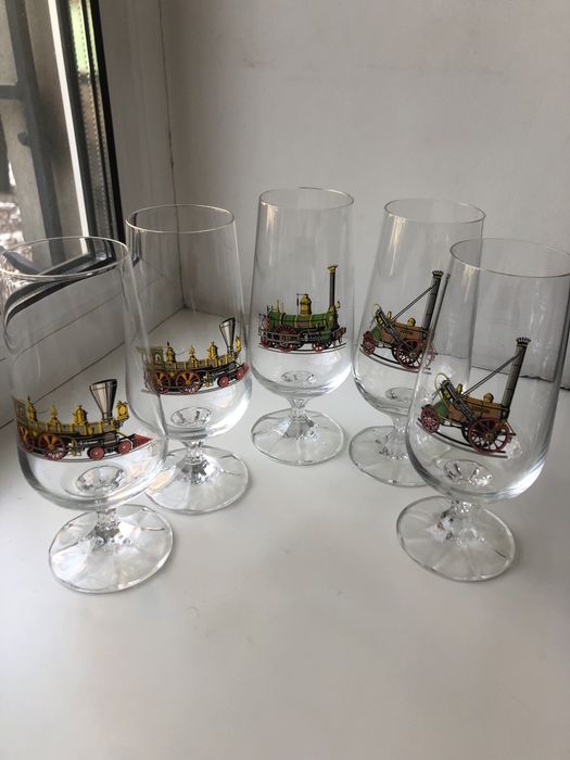 Фужеры «Ретро паровозы». Винтаж. 5 штук