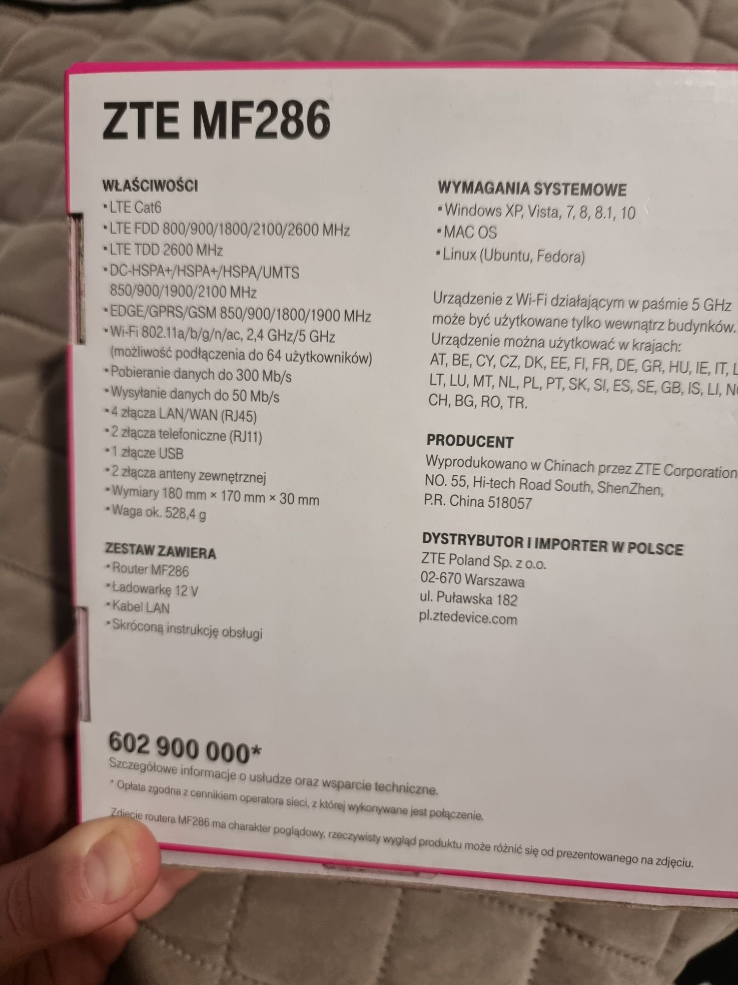 Bezprzewodowy router 4G  ZTE MF286