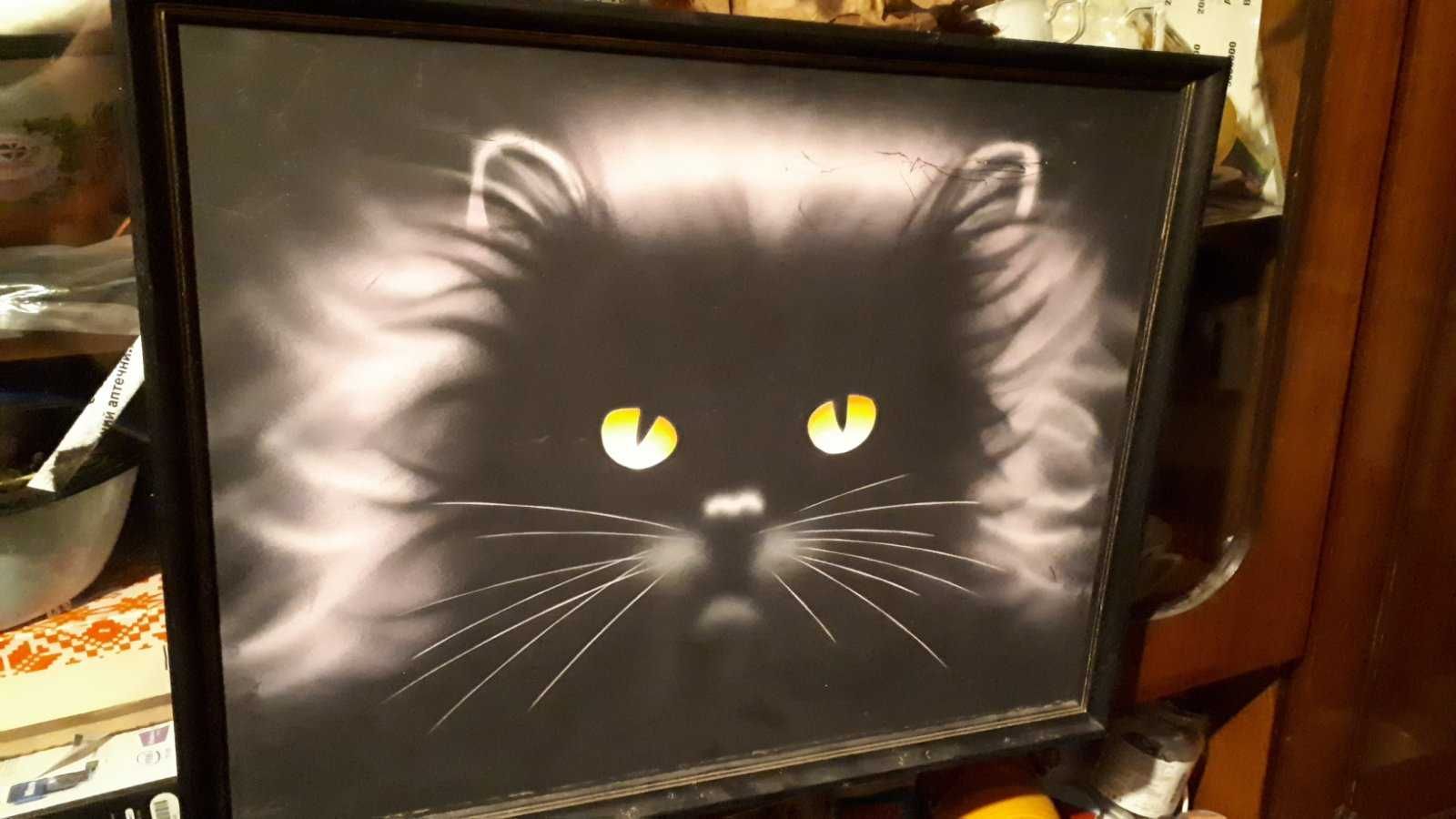 Картина репродукция Чёрный Кот 54см на 42 см