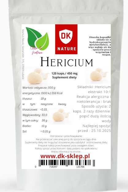 Soplówka Jeżowata (hericium) 120 kaps. 450 mg ekstrakt 10:1