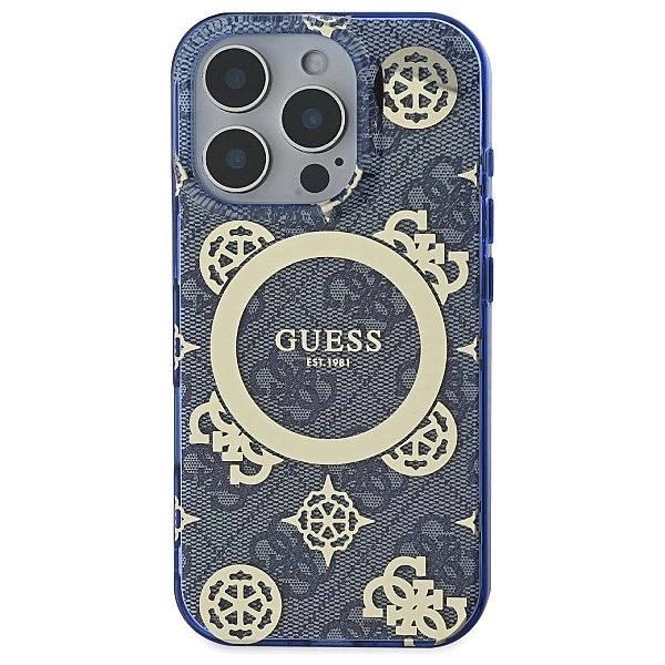 Etui Guess IML Peony On 4G Background MagSafe na iPhone 16 Pro - niebi