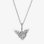 Colar Pavé Coração e Asas de Anjo Pandora em Prata de Lei S925 Novo!