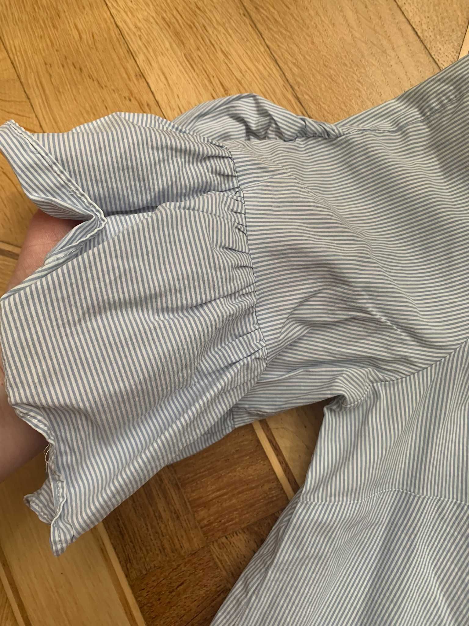 mango голубая блузка в мелкую полоску короткая размер M-L