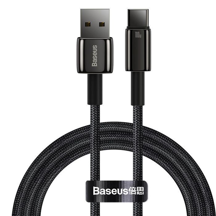 Baseus Tungsten Gold kabel USB-A - USB-C 480Mb/s 100W 1m czarny