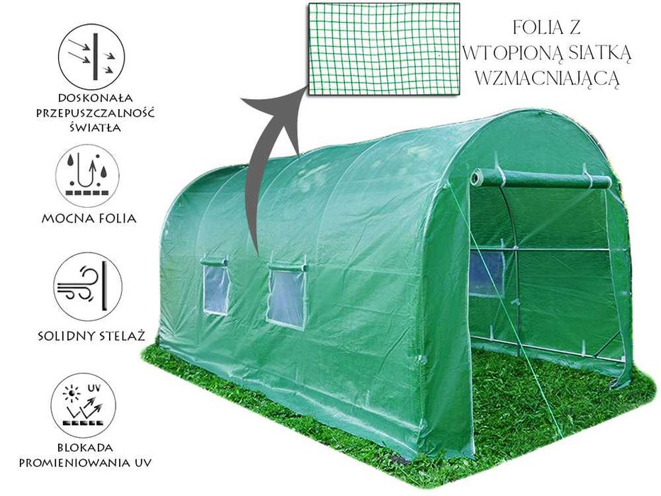 TUNEL FOLIOWY 4,5x2m foliówka foliowiec ogrodowy FOLIAK na pomidory