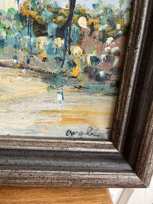 Obraz malarstwo pejzaż wiejski olej na płótnie