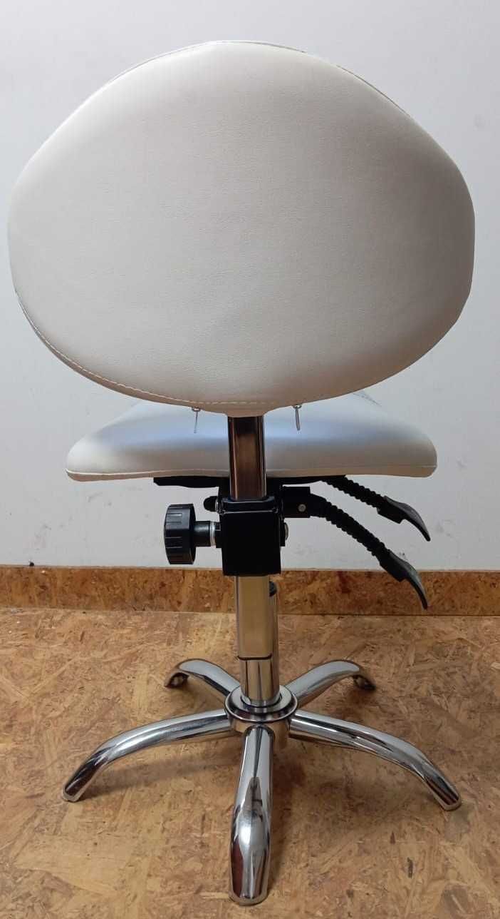 Taboret kosmetyczny z oparciem BY-3004 biały