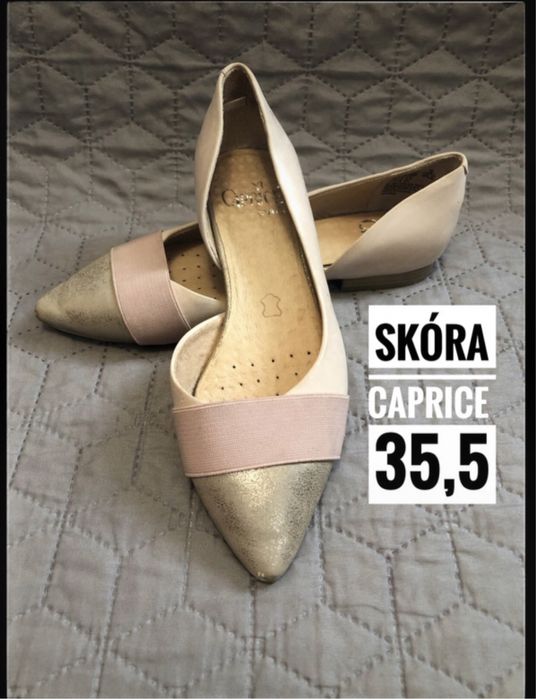 366. r. 35,5. Skórzane beżowe czółenka baleriny Caprice on Air