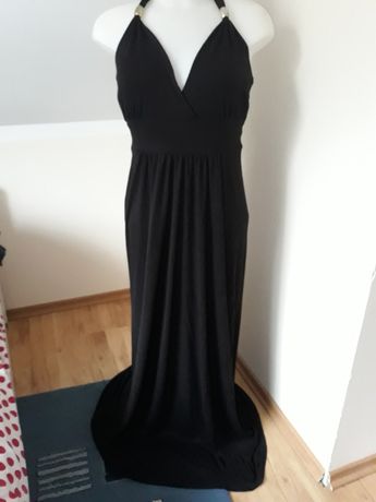 Długa  czarna sukienka suknia maxi grecka bogini  40 L wiązana na szyi