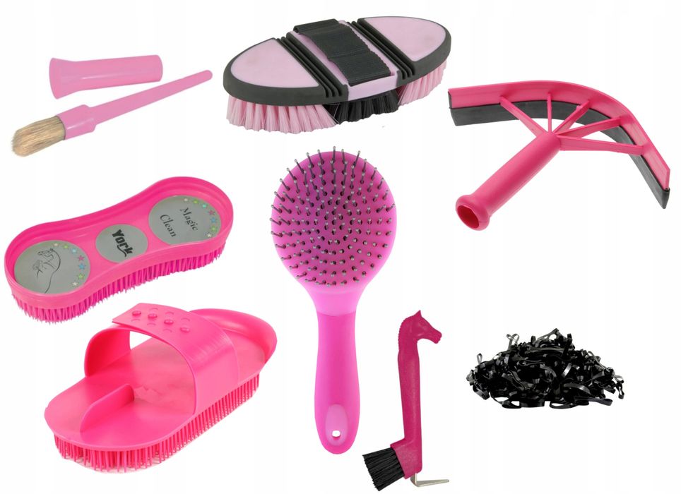 Torba szaro-różowa + zestaw szczotek dla KONIA KONI różowych