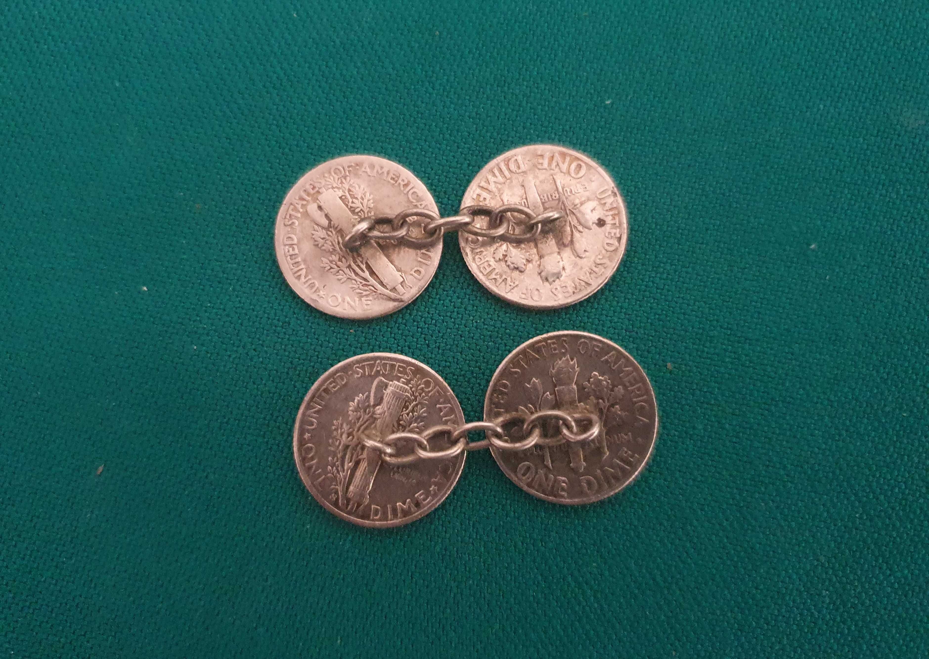 Botões de punho ÚNICOS, de moedas de ONE DIME, prata 0.900 de 1943-USA
