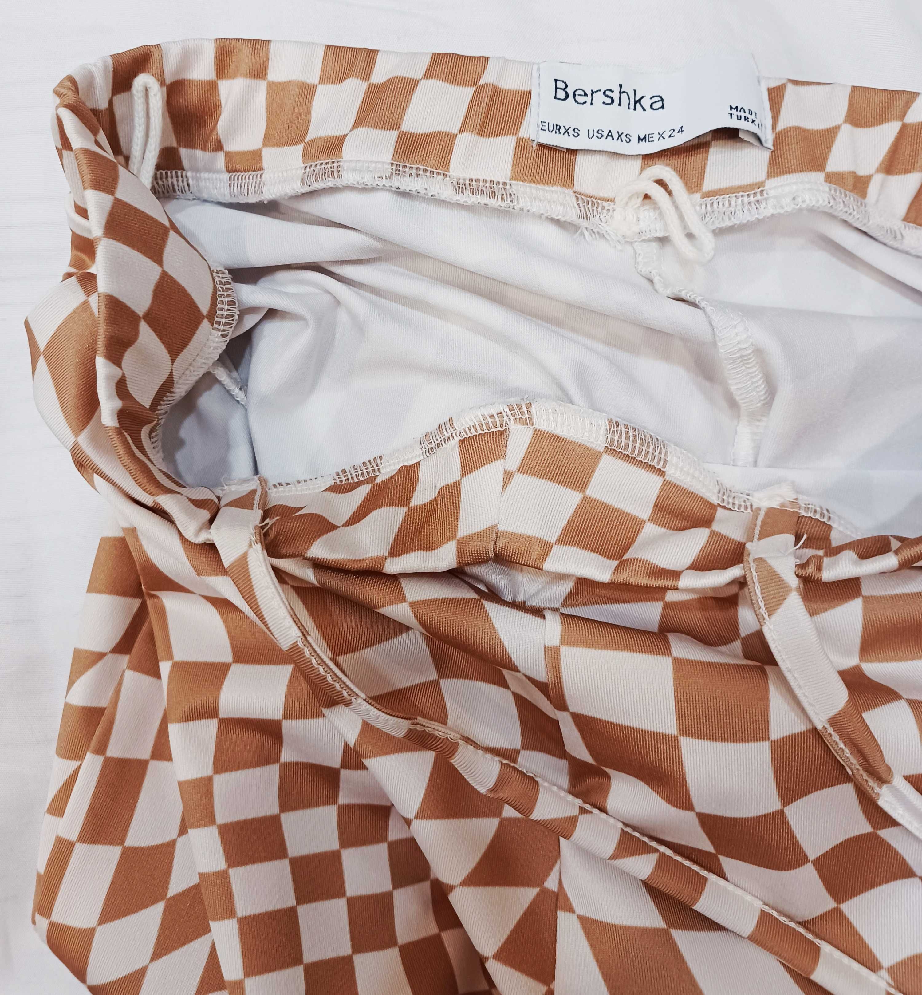 Spodnie szerokie w kratkę wiązane sznurowane Bershka r. 34/XS