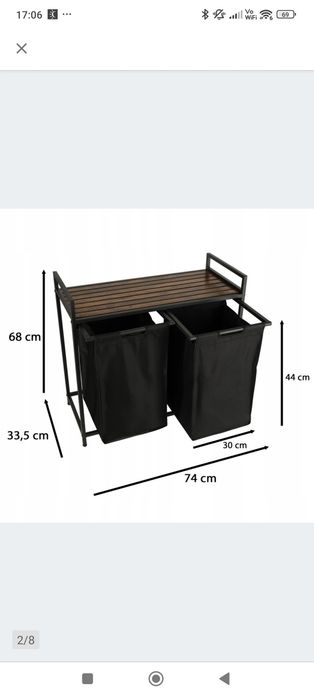 Kosz na bieliznę metalowy, loft z drewnianą półką