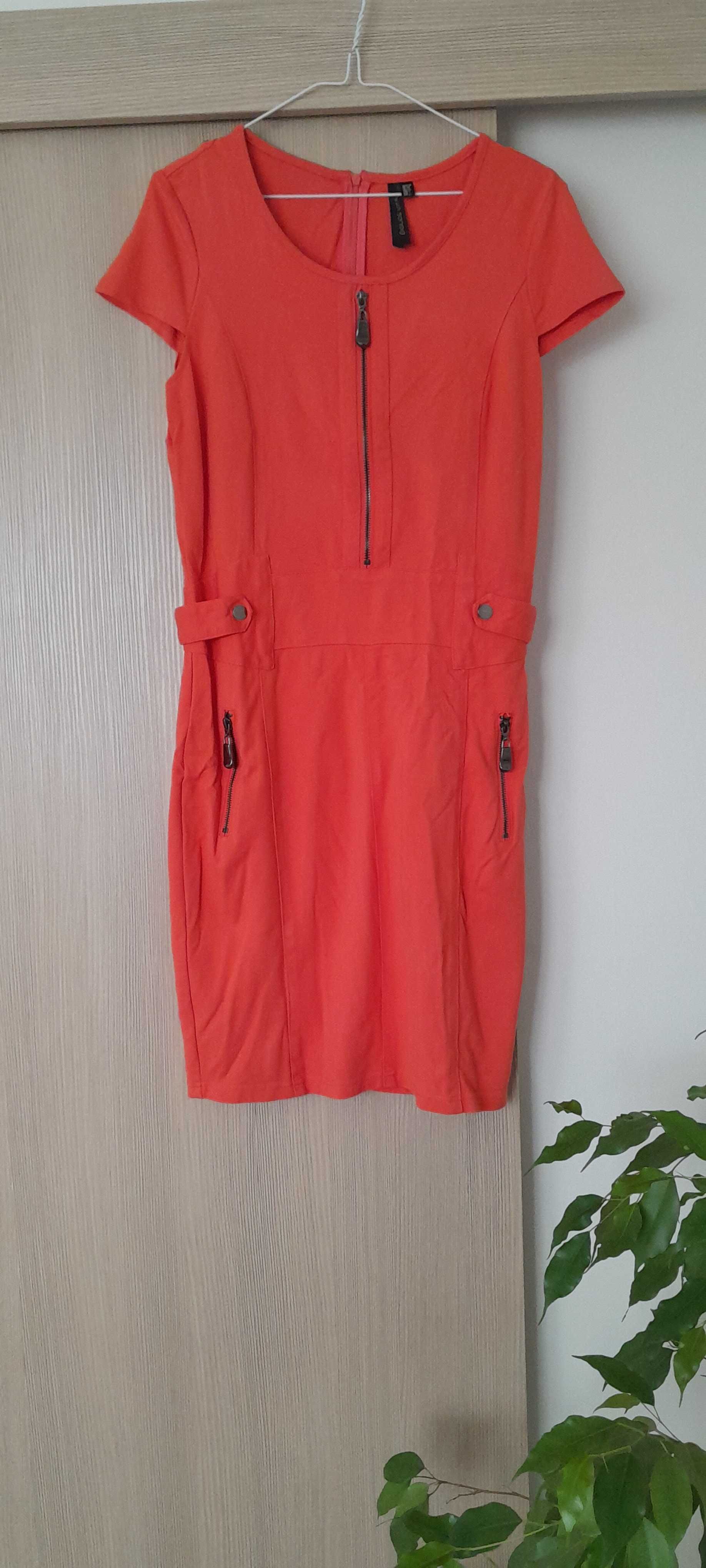 Sukienka pomarańczowa zamki zipy 38