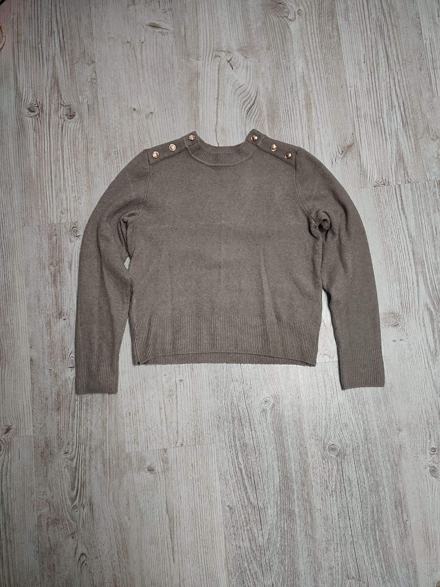 H&M S 36 sweter damski krótki crop top sweterek złoto guziki wełna