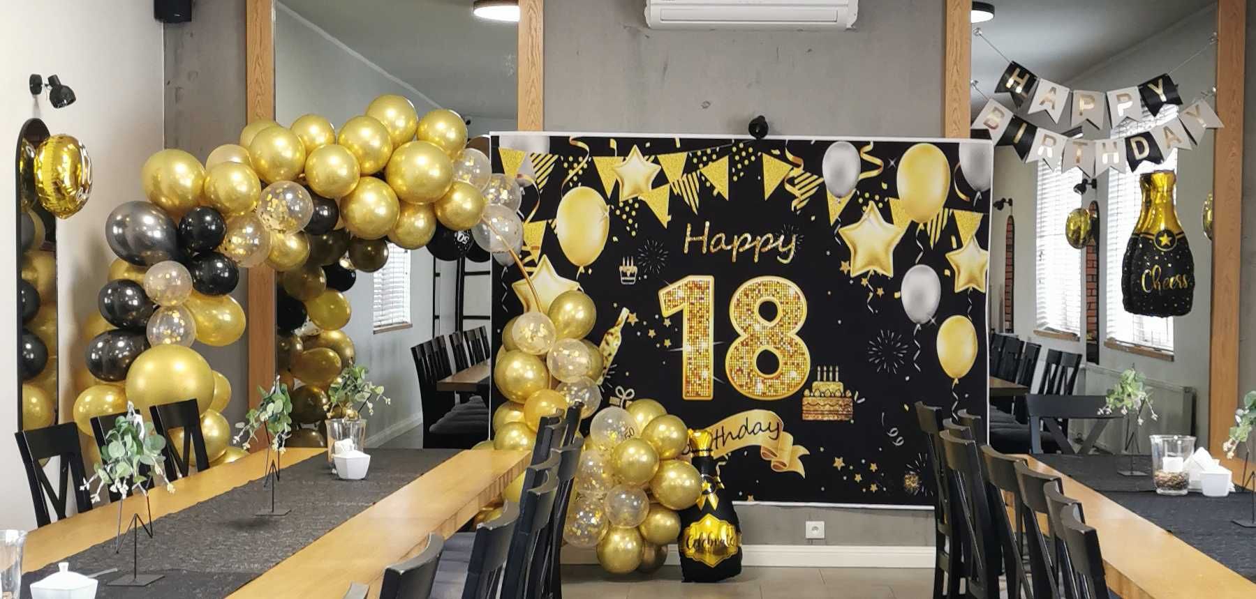 Duży baner urodzinowy do dekoracji 
 Ścianka do zdjęć na 18 urodziny