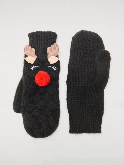 House rękawiczki ocieplane polarem renifer czarne