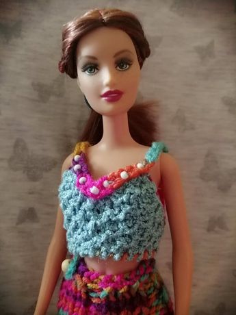 Ubranko dla lalki Barbie bluzka i spódnica mini z włóczki kolorowej