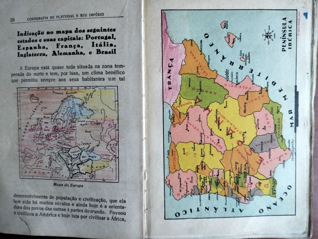 Antigo livro Corografia de Portugal e Seu Império + mapa