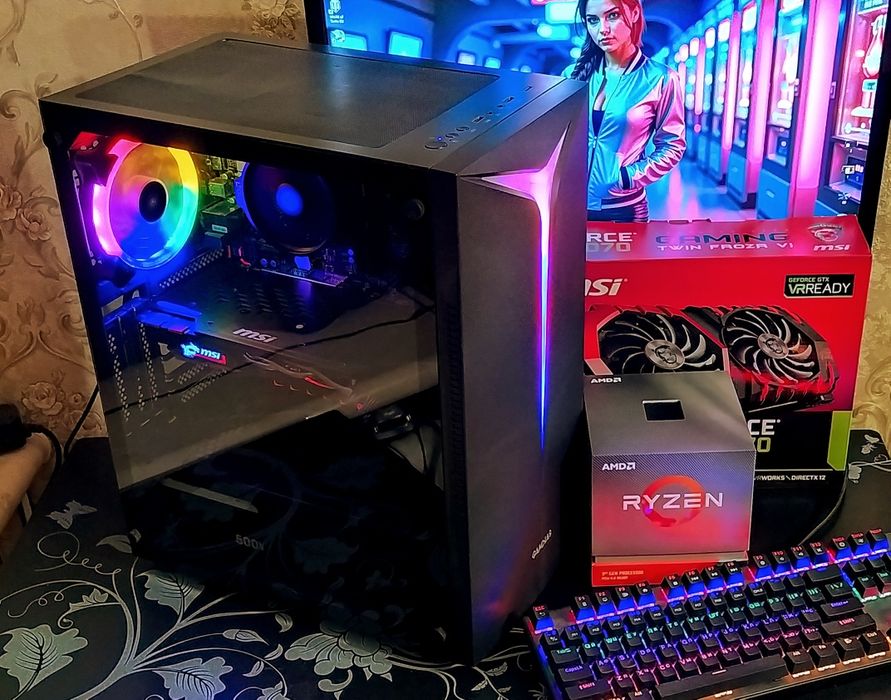 ПК MSI GTX1070+ Ryzen 5 2600+ 16Gb DDR4/SSD игровой компьютер