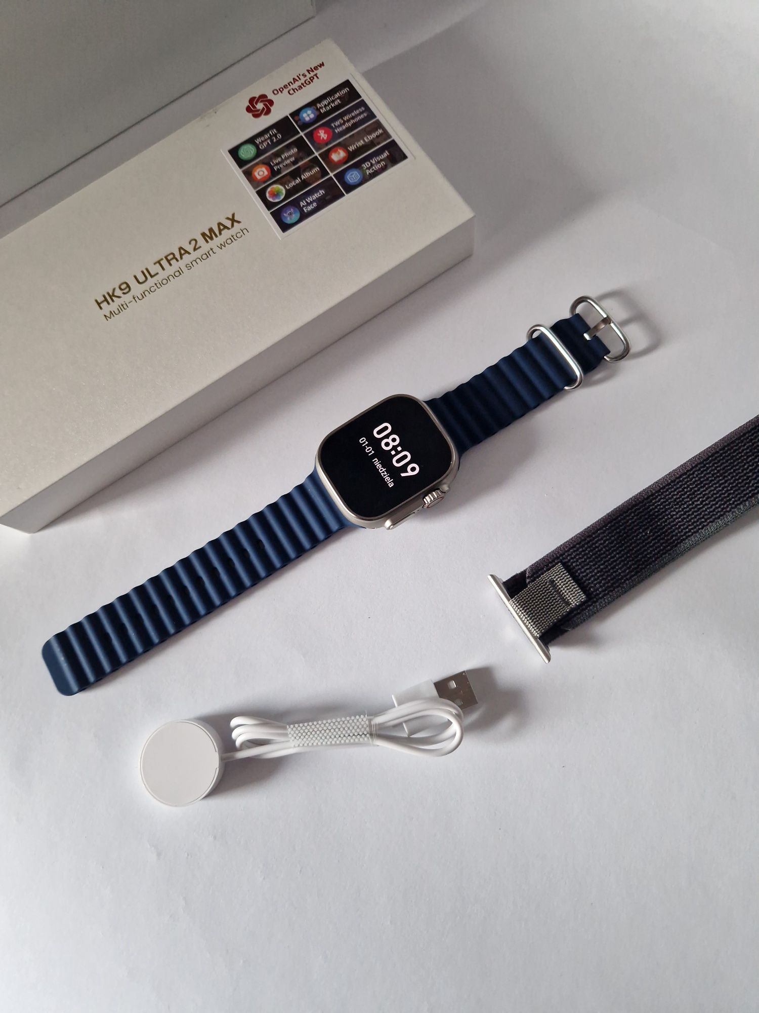 Smartwatch hk9 ultra 2 max, pełny komplet