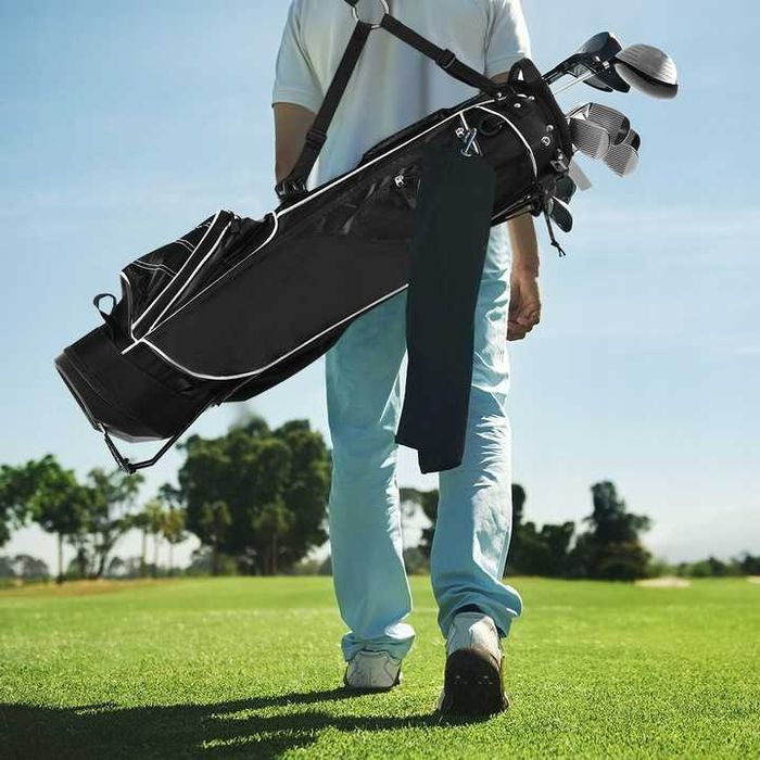 Torba golfowa na kije z dwójnogiem, 4 kieszenie czarna lekka i pojemna