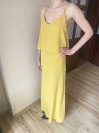 Długa sukienka na ramiączkach żółta rozmiar s