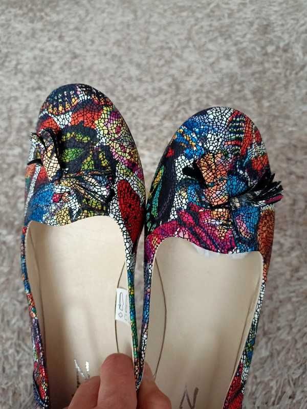 Balerinki zapato lordsy półbuty kwiaty motyle r. 39