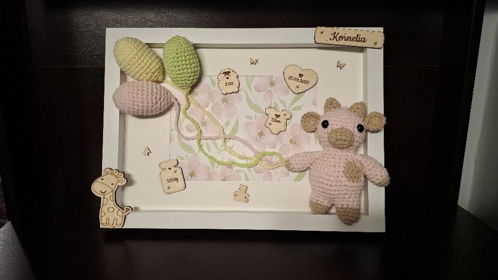 Ramka z metryczką narodziny dziecka handmade