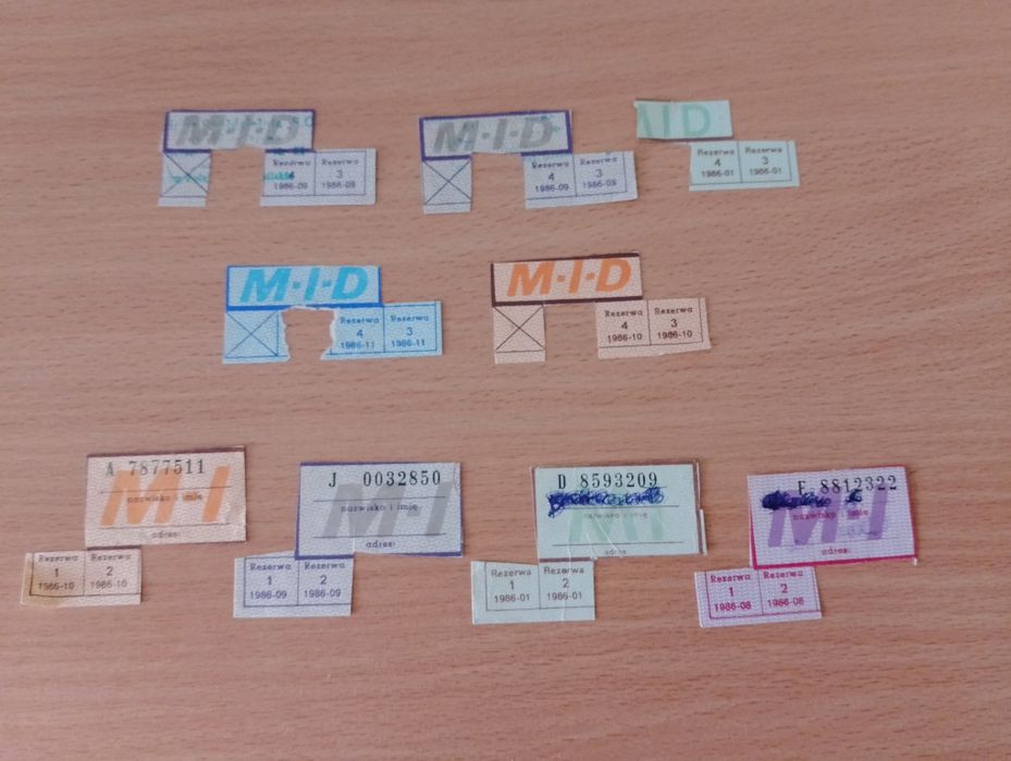 KARTKI zaopatrzeniowe z PRL – artykuły żywnościowe, 1986 rok (9 sztuk)