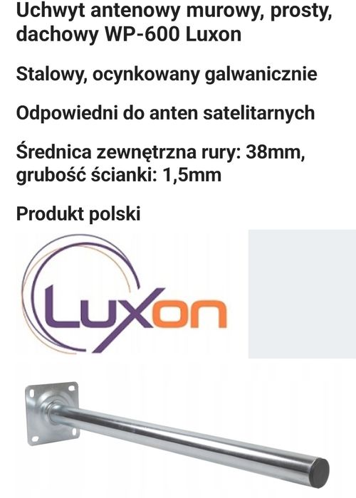 Uchwyt antenowy murowy 60cm TV SAT prosty dachowy WP-600 Luxon