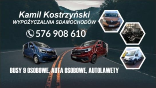 Wynajem Wypożyczalnia samochodów Bus 9 osobowy  i osobówek wynajem