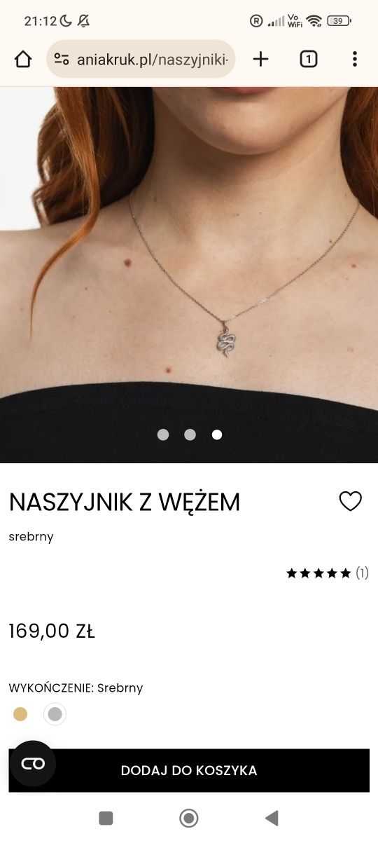 Naszyjnik srebrny z wężem Ania Kruk