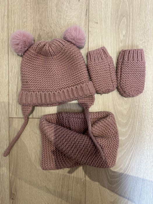 Zara czapka komin rekawiczki , zestaw dla niemowlaka